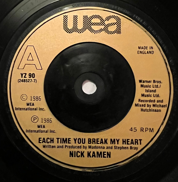 Nick Kamen - Each Time You Break My Heart - Used Vinyl Record 7" image 1