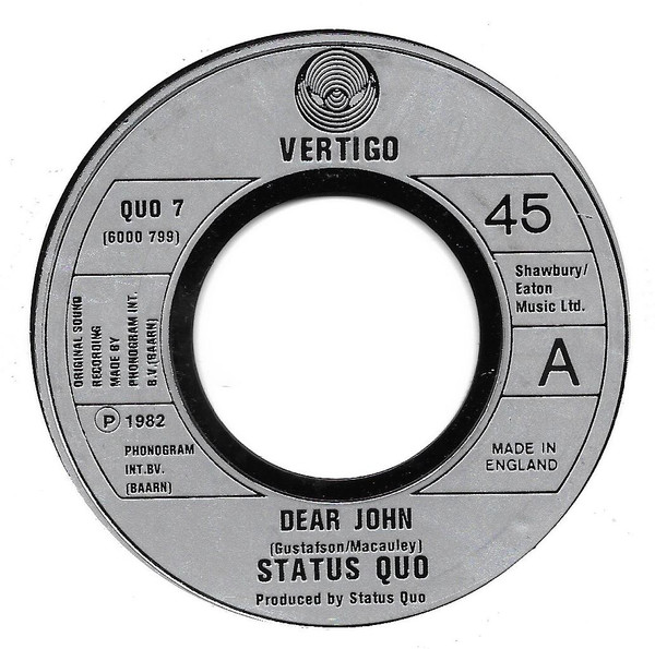 Status Quo - Dear John - Used Vinyl Record 7" image 1