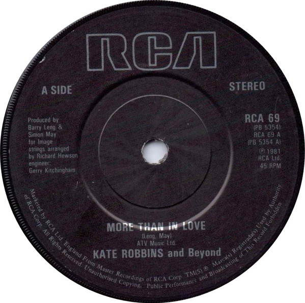 Kate Robbins - More Than In Love / Now - Used Vinyl Record 7" image 1