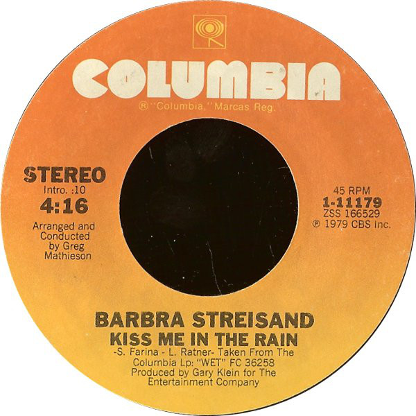 Barbra Streisand - Kiss Me In The Rain - Used Vinyl Record 7" image 1