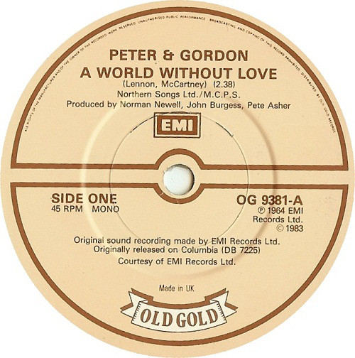 Peter & Gordon - A World Without Love - Used Vinyl Record 7" image 1