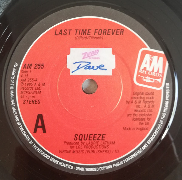 Squeeze - Last Time Forever - Used Vinyl Record 7" image 1