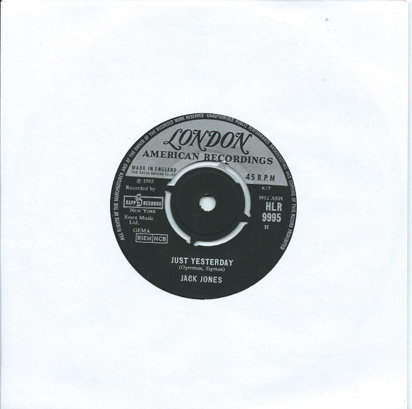 Jack Jones - Just Yesterday - Used Vinyl Record 7" image 1