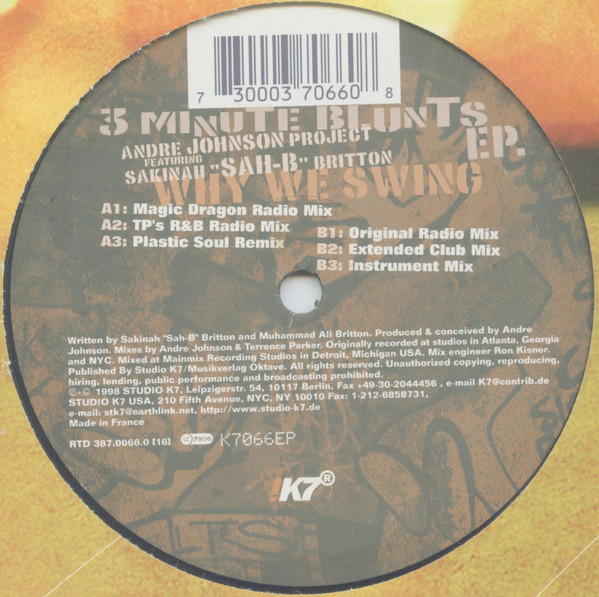 Andre Johnson Projec - 3 Minute Blunts EP. (Why We Swing) - Used Vinyl R image 1
