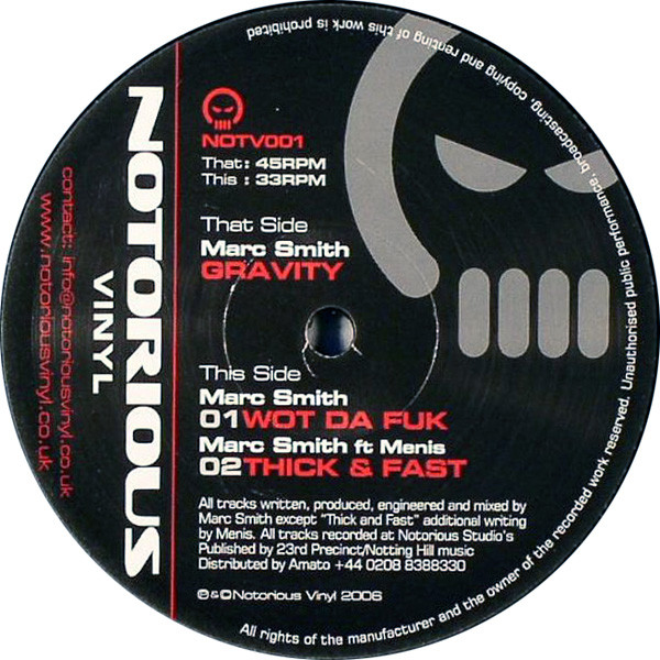 Marc Smith - Gravity / Wot Da Fuk / Thick & Fast - Used Vinyl Record image 1