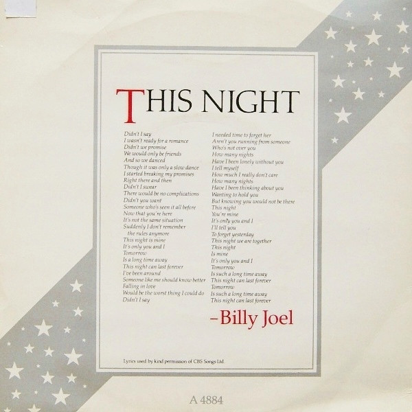 Billy Joel - This Night - Used Vinyl Record 7" image 1