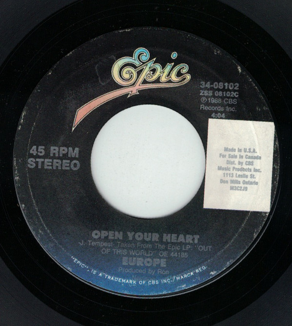 Europe - Open Your Heart - Used Vinyl Record 7" image 1