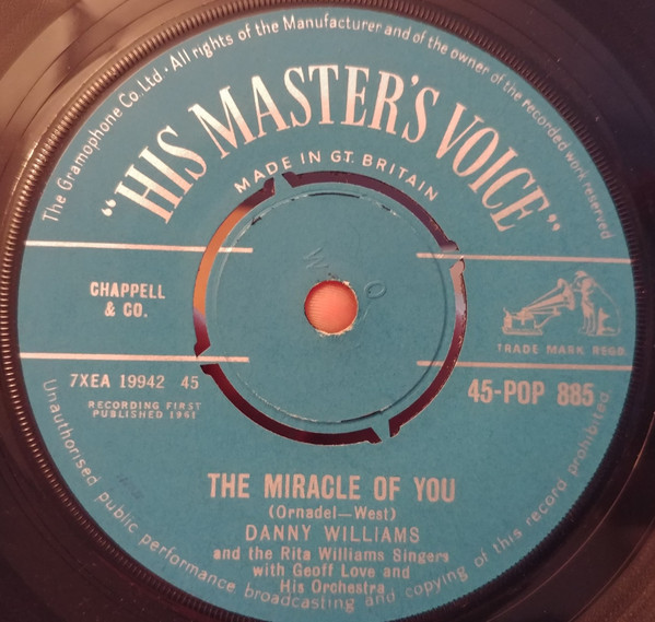 Danny Williams - Miracle Of You - Used Vinyl Record 7" image 1