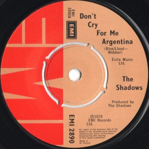 Shadows - Don't Cry For Me Argentina - Used Vinyl Record 7" image 1