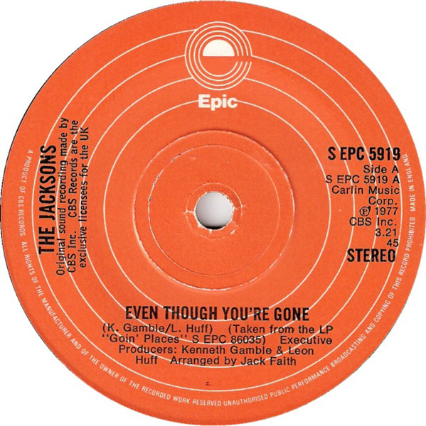 Jacksons - Even Though You're Gone - Used Vinyl Record 7" image 1