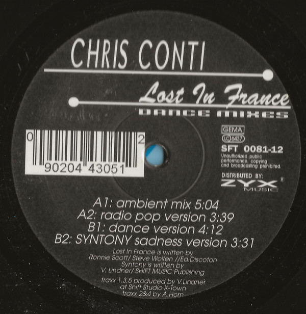 Chris Conti - Lost In France (Dance Mixes) - Used Vinyl Record 12" image 1
