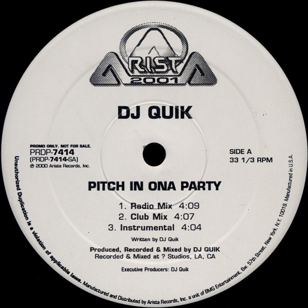 DJ Quik - Pitch In Ona Party - Used Vinyl Record 12" image 1