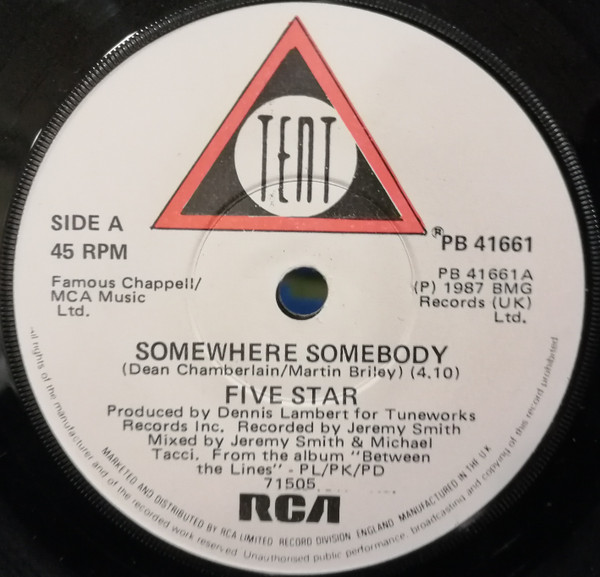 Five Star - Somewhere Somebody - Used Vinyl Record 7" image 1