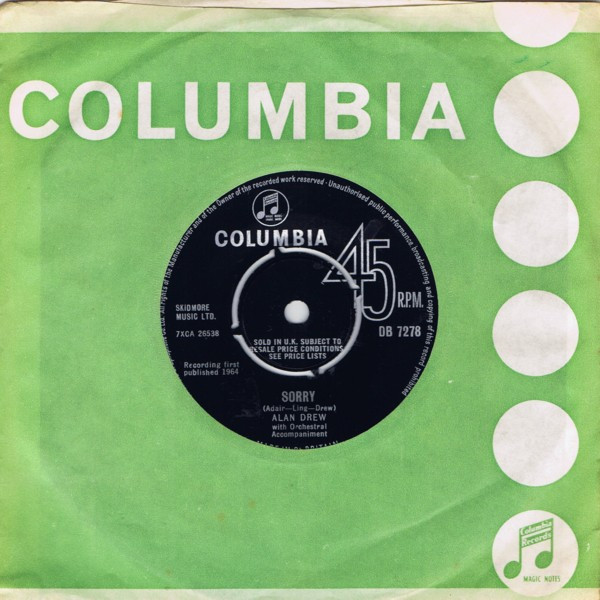 Alan Drew - Sorry - Used Vinyl Record 7" image 1