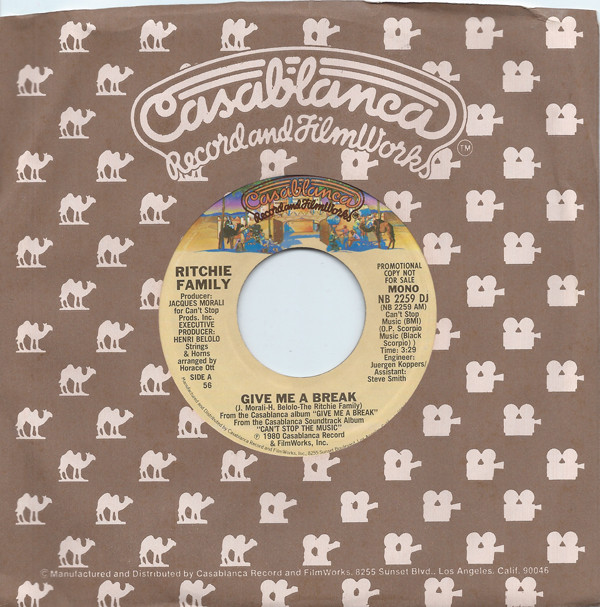 Ritchie Family - Give Me A Break - Used Vinyl Record 7" image 1