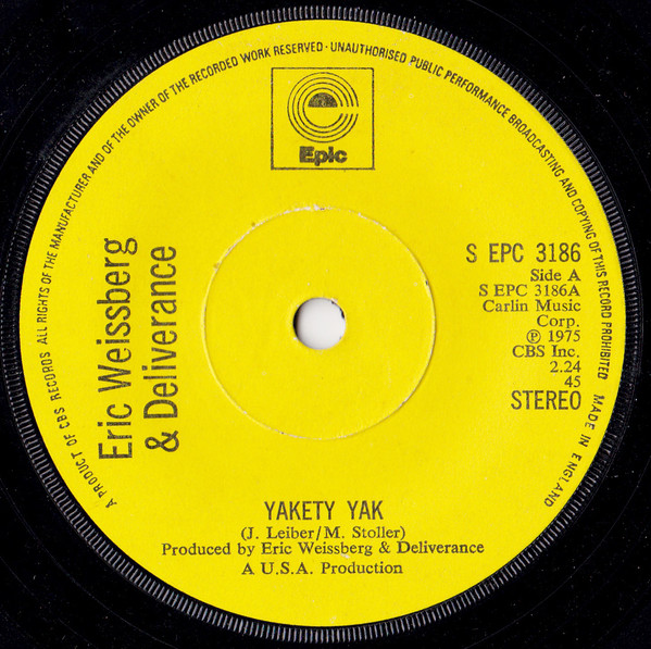 Eric Weissberg And D - Yakety Yak - Used Vinyl Record 7" image 1