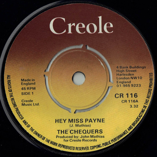 Chequers - Hey Miss Payne - Used Vinyl Record 7" image 1
