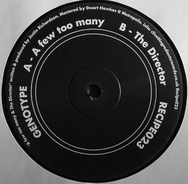 Genotype - A Few Too Many / The Director - Vinyl Record 12" image 1