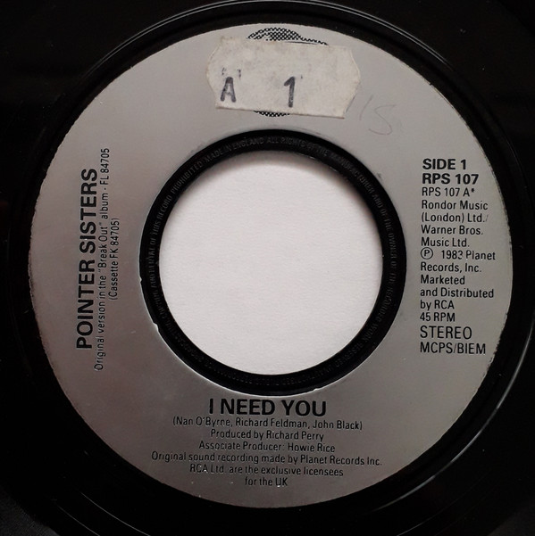 Pointer Sisters - I Need You - Used Vinyl Record 7" image 1