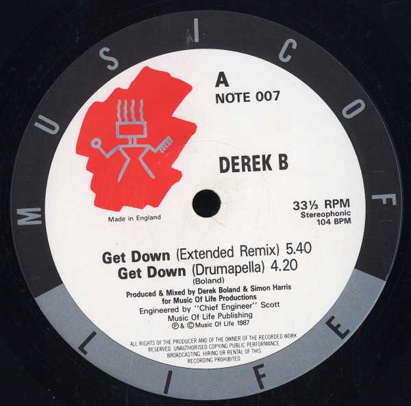 Derek B - Get Down - Used Vinyl Record 12" image 1