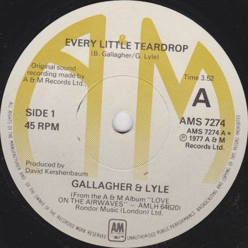 Gallagher & Lyle - Every Little Teardrop - Used Vinyl Record 7" image 1