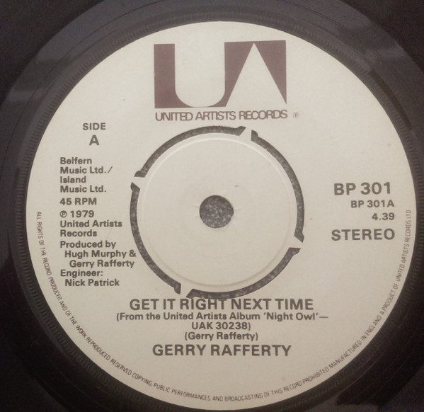 Gerry Rafferty - Get It Right Next Time - Used Vinyl Record 7" image 1