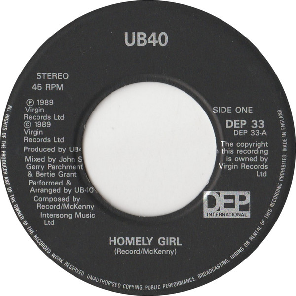 UB40 - Homely Girl - Used Vinyl Record 7" image 1