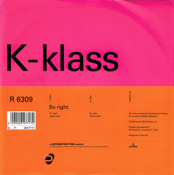 K-Klass - So Right - Used Vinyl Record 7" image 1