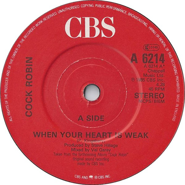 Cock Robin - When Your Heart Is Weak - Used Vinyl Record 7" image 1