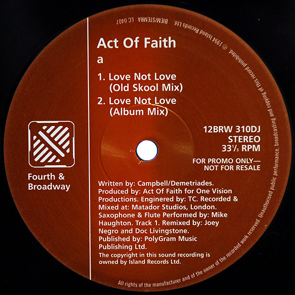 Act Of Faith - Love Not Love - Used Vinyl Record 12" image 1