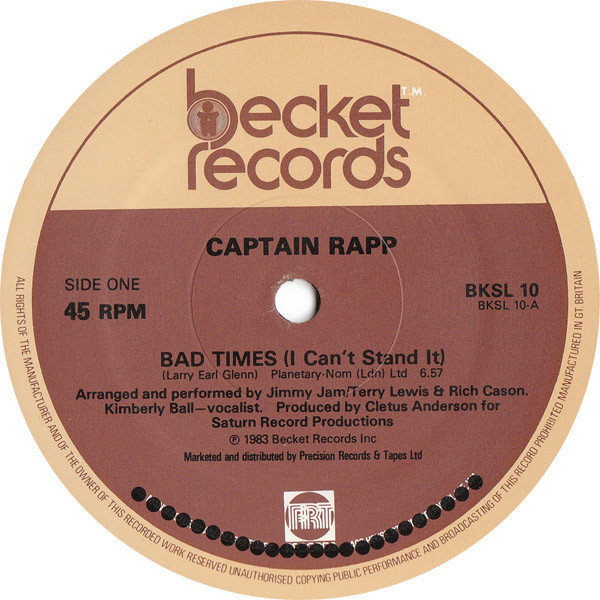 Captain Rapp - Bad Times (I Can't Stand It) - Used Vinyl Record 12" image 1