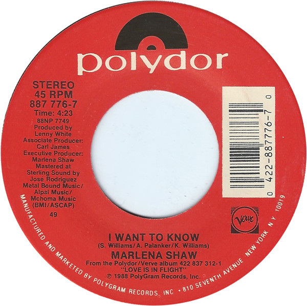 Marlena Shaw - I Want To Know - Used Vinyl Record 7" image 1