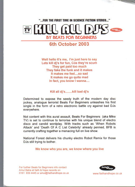 Beats For Beginners - Kill All Djs - Used Vinyl Record 12" image 1