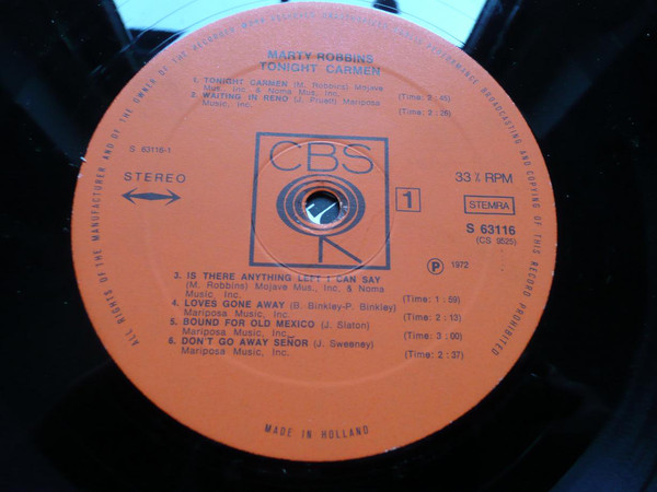 Marty Robbins - Tonight Carmen - Used Vinyl Record image 1