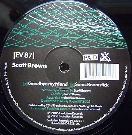 Scott Brown - Goodbye My Friend / Sonic Boomstick - Used Vinyl Record image 1