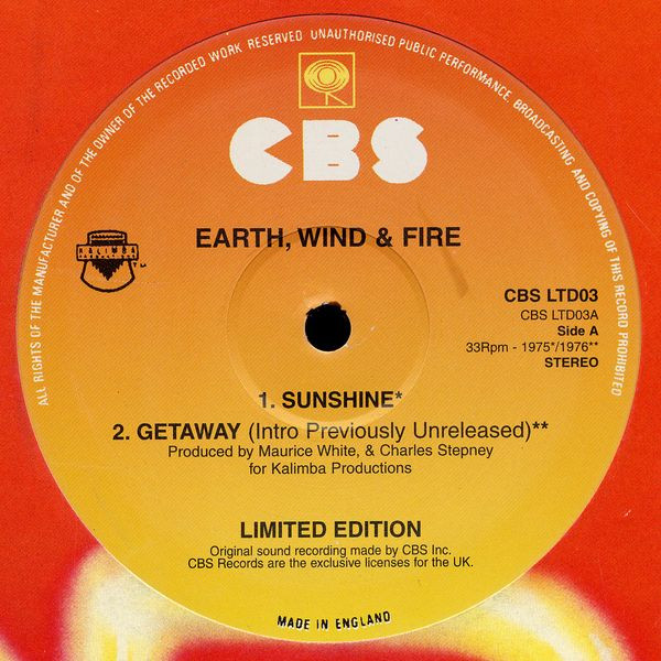 Earth - Sunshine / Getaway / Fantasy (Live) / Saturday Nite - Vinyl R image 1