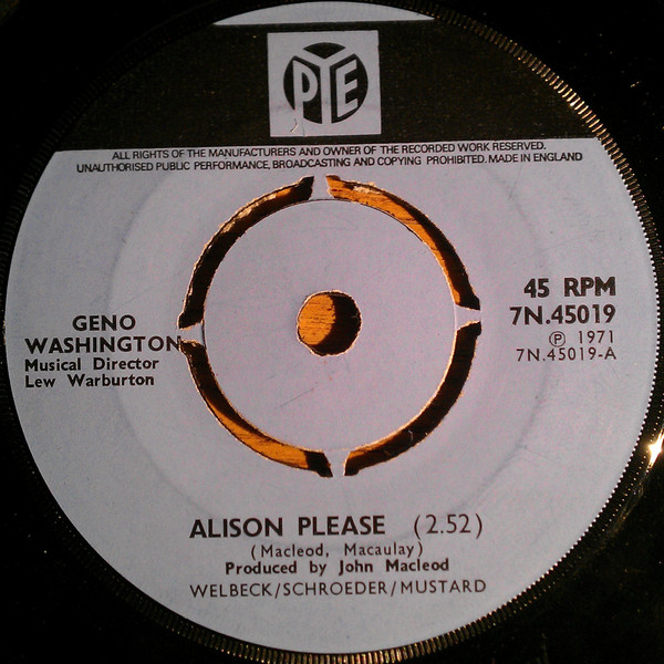 Geno Washington - Alison Please - Used Vinyl Record 7" image 1