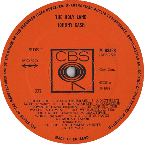 Johnny Cash - Holy Land - Used Vinyl Record image 1
