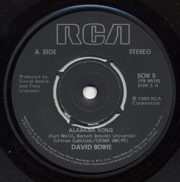 David Bowie - Alabama Song - Used Vinyl Record 7" image 1