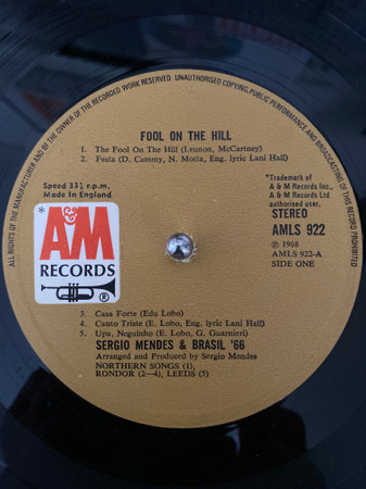 Sergio Mendes & Bras - Fool On The Hill - Used Vinyl Record image 1
