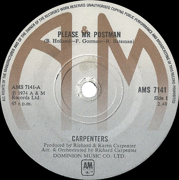 Carpenters - Please Mr Postman - Used Vinyl Record 7" image 1