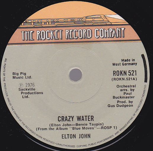 Elton John - Crazy Water - Used Vinyl Record 7" image 1
