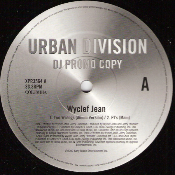Wyclef Jean - Two Wrongs (Don't Make It Right) - Used Vinyl R image 1