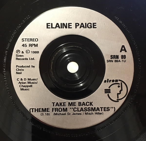 Elaine Paige - Take Me Back (Theme From Classmates) - Used Vinyl Reco image 1