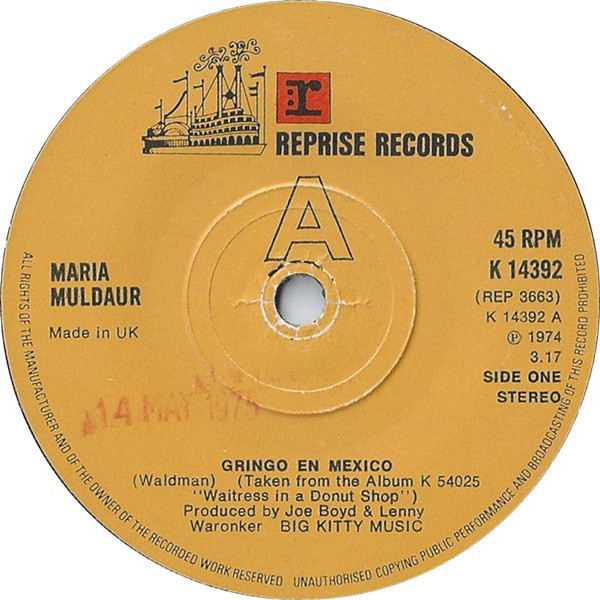 Maria Muldaur - Gringo En Mexico - Used Vinyl Record 7" image 1