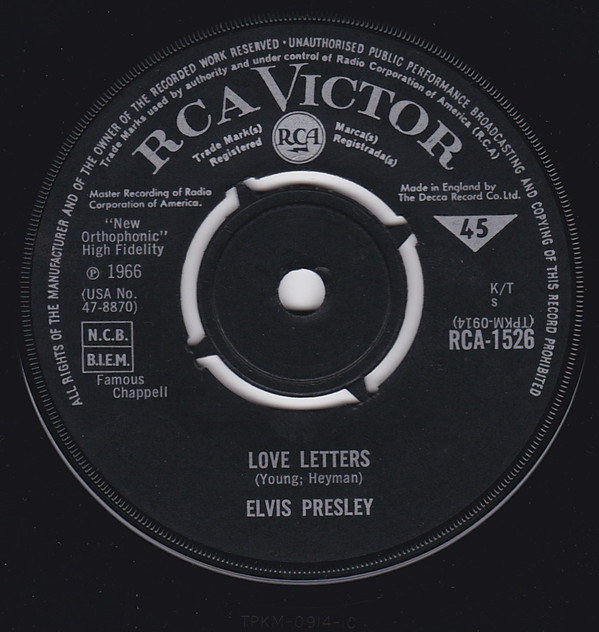 Elvis Presley - Love Letters - Used Vinyl Record 7" image 1