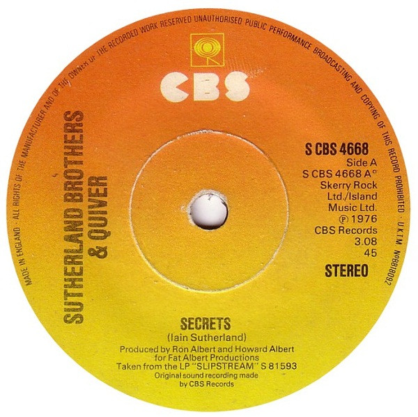 Sutherland Brothers - Secrets - Used Vinyl Record 7" image 1