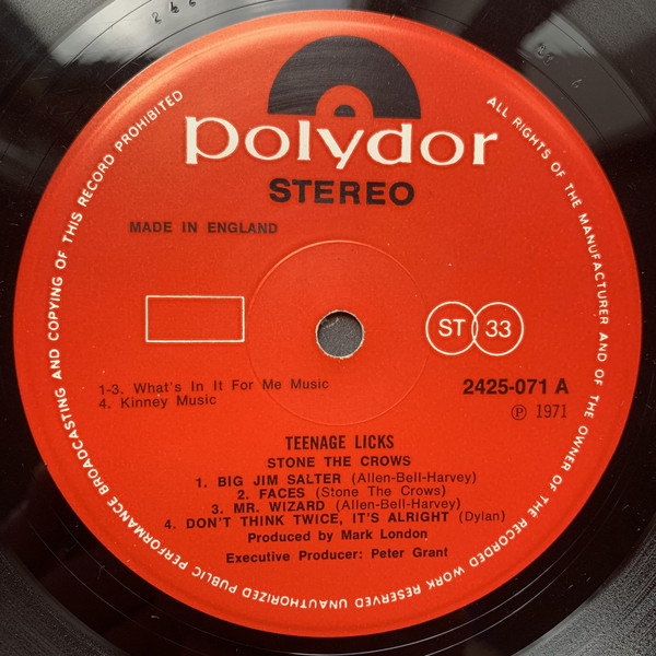 Stone The Crows - Teenage Licks - Used Vinyl Record image 1