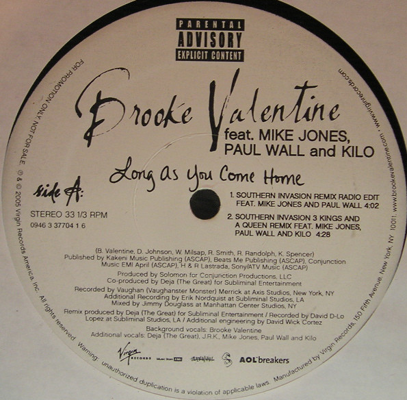 Brooke Valentine - Long As You Come Home - Used Vinyl Record image 1