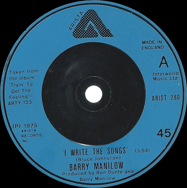 Barry Manilow - I Write The Songs - Used Vinyl Record 7" image 1